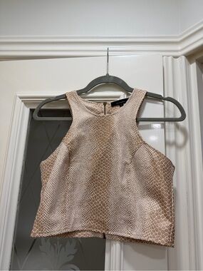 Olivaceous Beige Snake-Print High Neck Crop Top